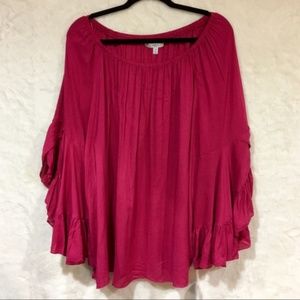 Fuschia Peasant Top w/ Ruffle Bell Sleeve | 3X